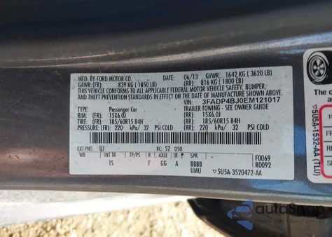 2014 Ford Fiesta Se z USA, uszkodzony, nr VIN 3FADP4BJ0EM121017